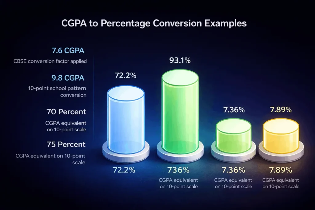 CGPA to percentage conversion chart with examples and grading comparison