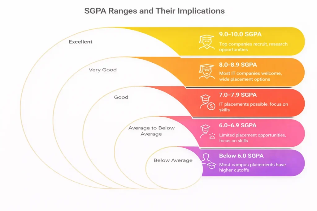 SGPA ranges and implications chart showing academic performance and placement opportunities