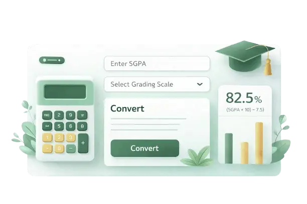 SGPA to percentage calculator interface with grading scale and conversion result display