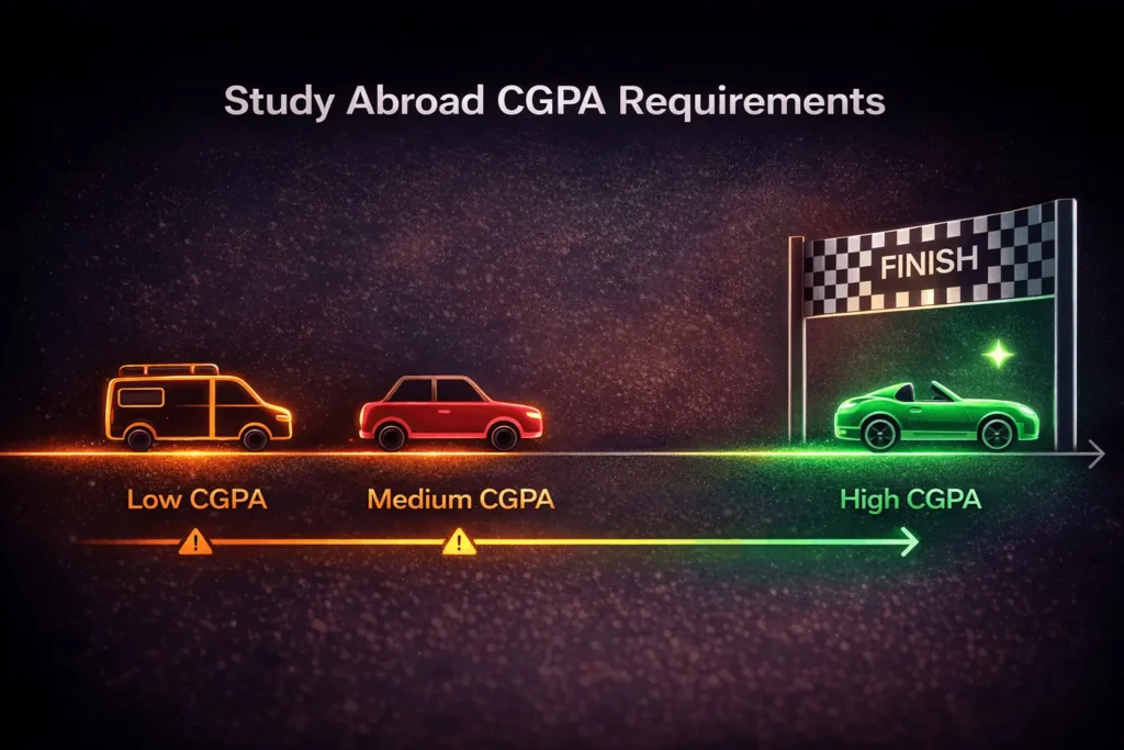 CGPA requirements for study abroad showing low medium and high score levels